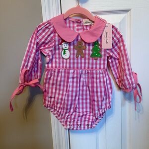 Pink Gingham Baby Romper with Holiday Appliques